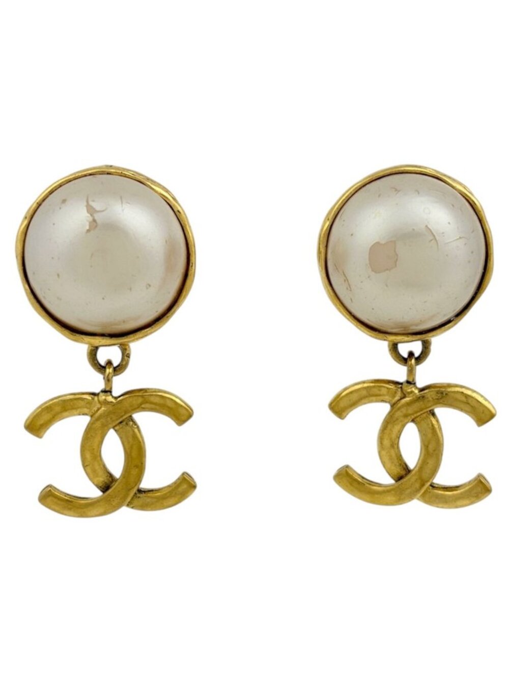Chanel Earrings CC Logo Swing Faux Pearl Gold